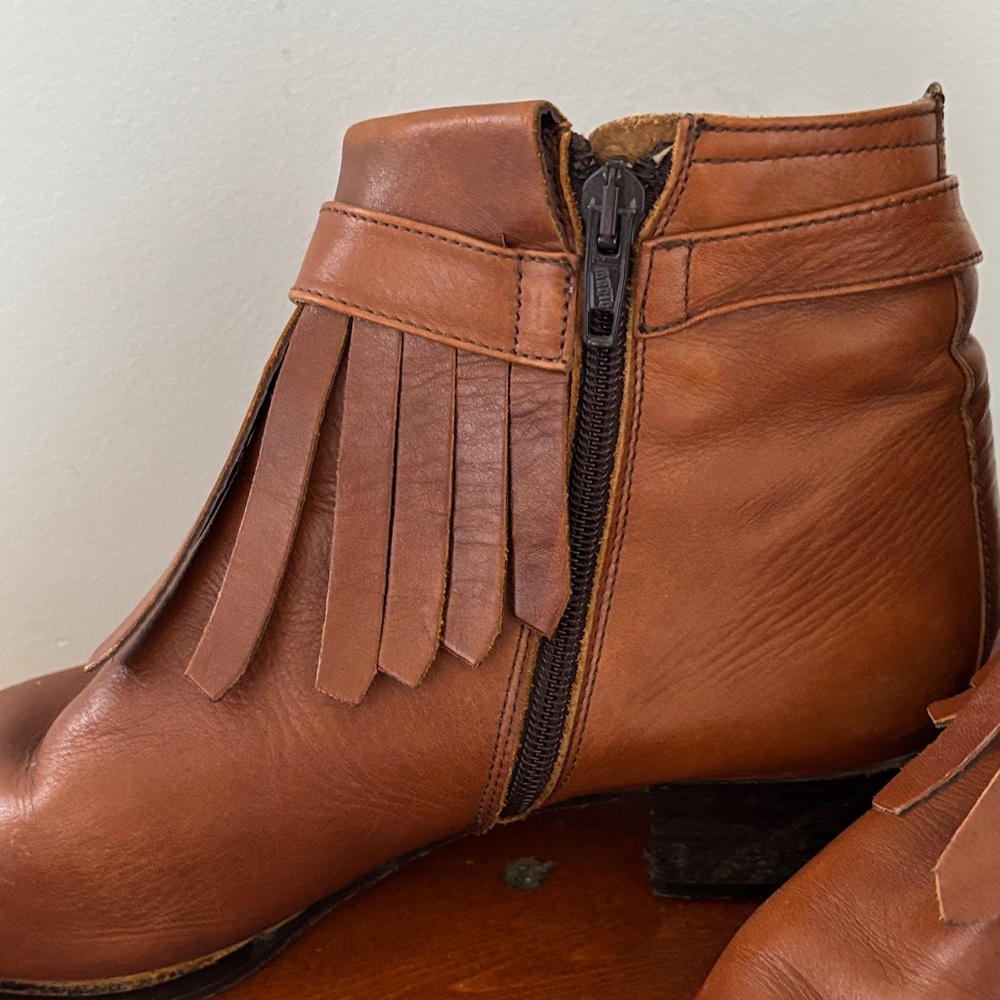 Brown Fringe Leather Zip Up Ankle Boots 40 - Picture 9 of 11